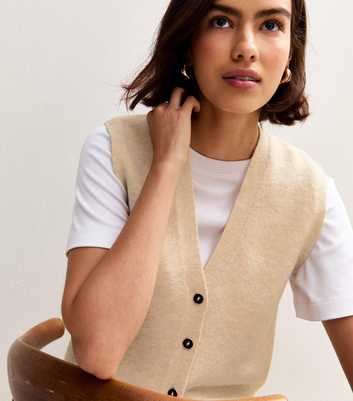 Oatmeal Button Up Knit Waistcoat