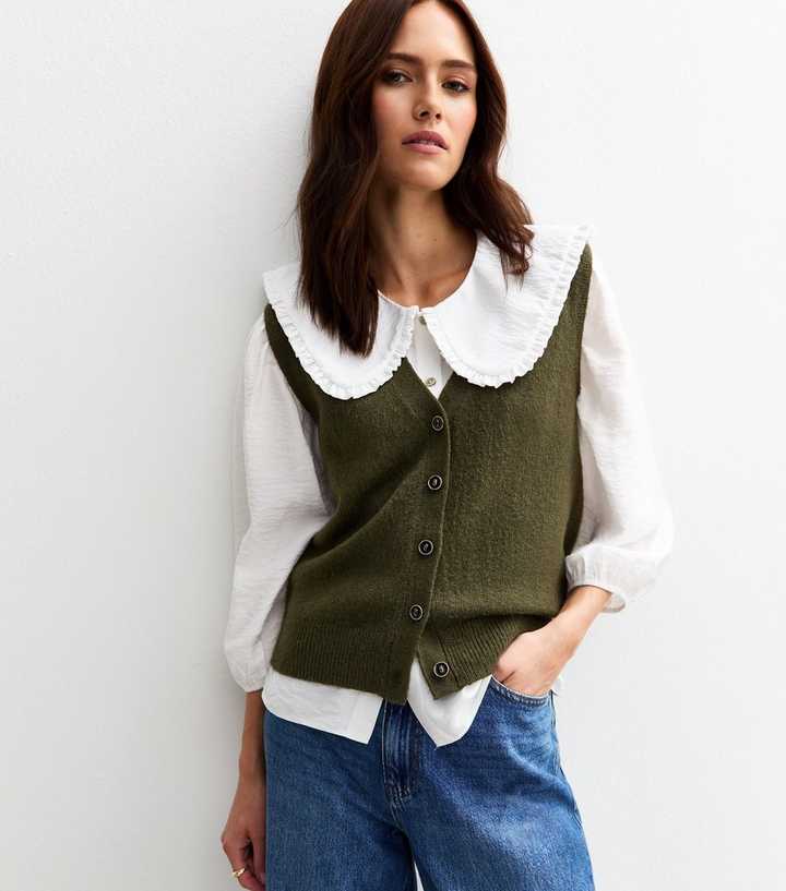 Green Button Up Knit Waistcoat