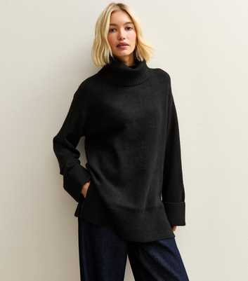Black Longline Roll Neck Jumper