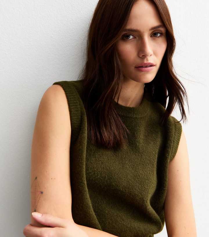 Khaki Crew Neck Knit Vest