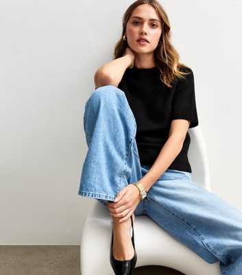 Black Short Sleeve Midweight Knit T-Shirt
