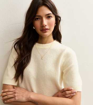 Cream Short Sleeve Midweight Knit Tee