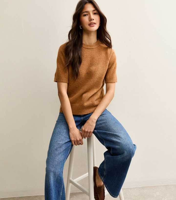 Tan Short Sleeve Midweight Knit T-Shirt