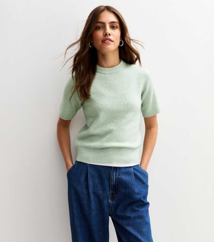 Mint Green Short Sleeve Midweight Knit T-Shirt