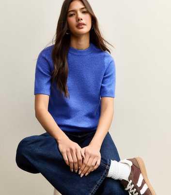 Bright Blue Short Sleeve Midweight Knit T-Shirt
