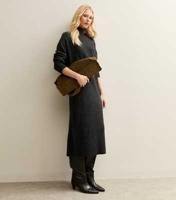 Dark Grey High Neck Back Slit Midi Jumper Dress