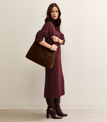 Burgundy High Neck Back Slit Midi Jumper Dress New Look