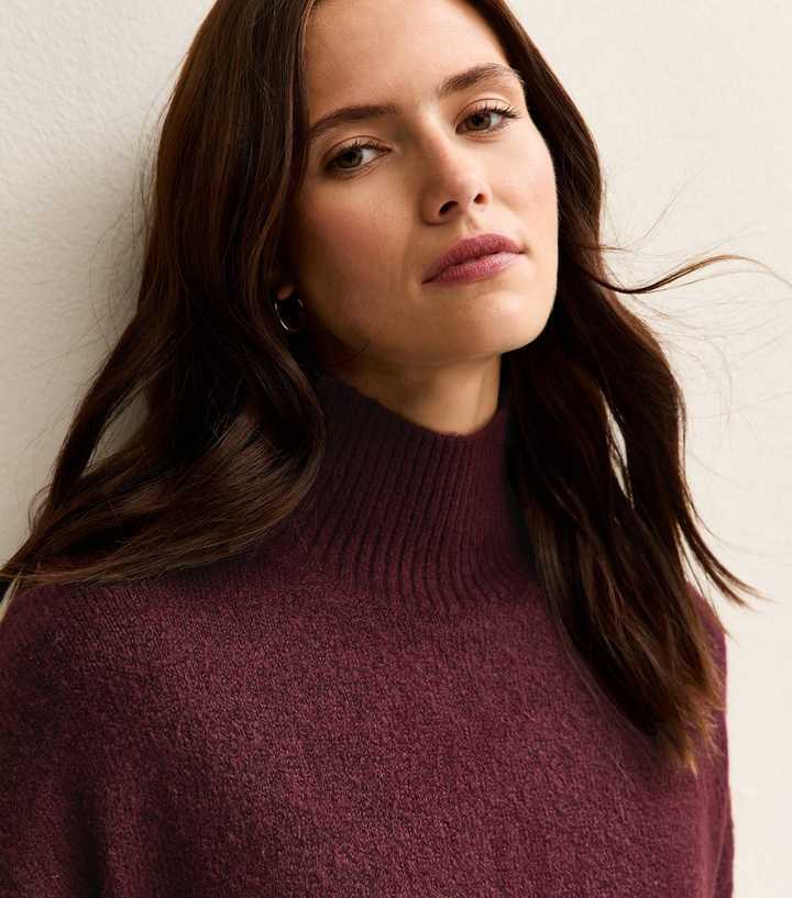 Burgundy High Neck Back Slit Midi Jumper Dress