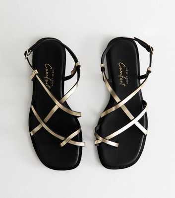 Wide Fit Gold Faux Leather Strappy Sandals