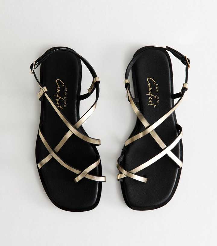 Wide Fit Gold Faux Leather Strappy Sandals