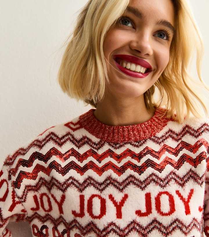 Red Joy Zig Zag Crew Neck Christmas Jumper