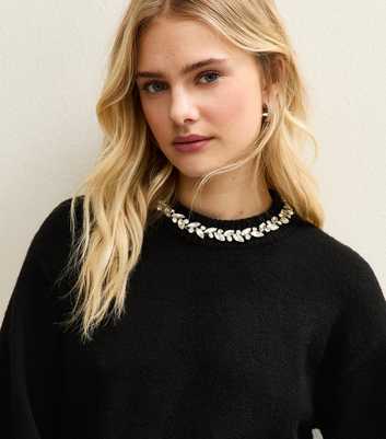 Black Embellished Necklace Jumper