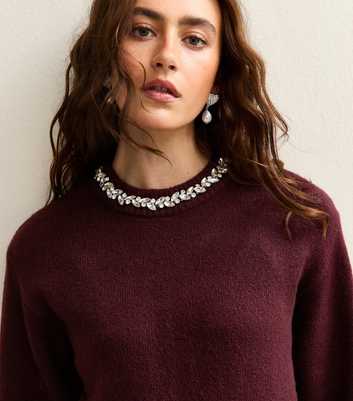 Burgundy Embellished Necklace Jumper