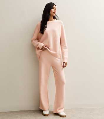 Light Pink Knit Wide Leg Trousers