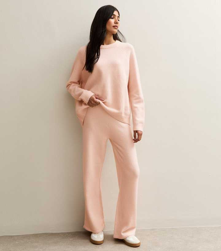 Light Pink Knit Wide Leg Trousers