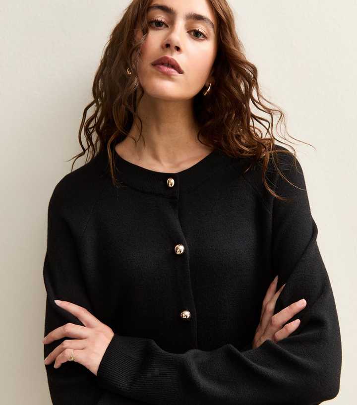 Black Longline Crew Neck Cardigan