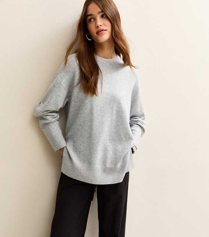 Light Grey Knitted Side Split Jumper