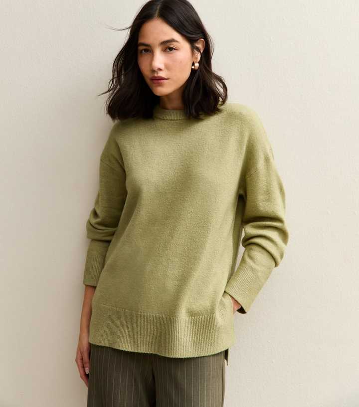 Light Green Knitted Side Split Jumper
