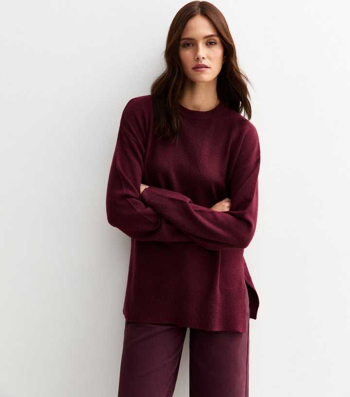 Light Burgundy Knitted Side Split Jumper