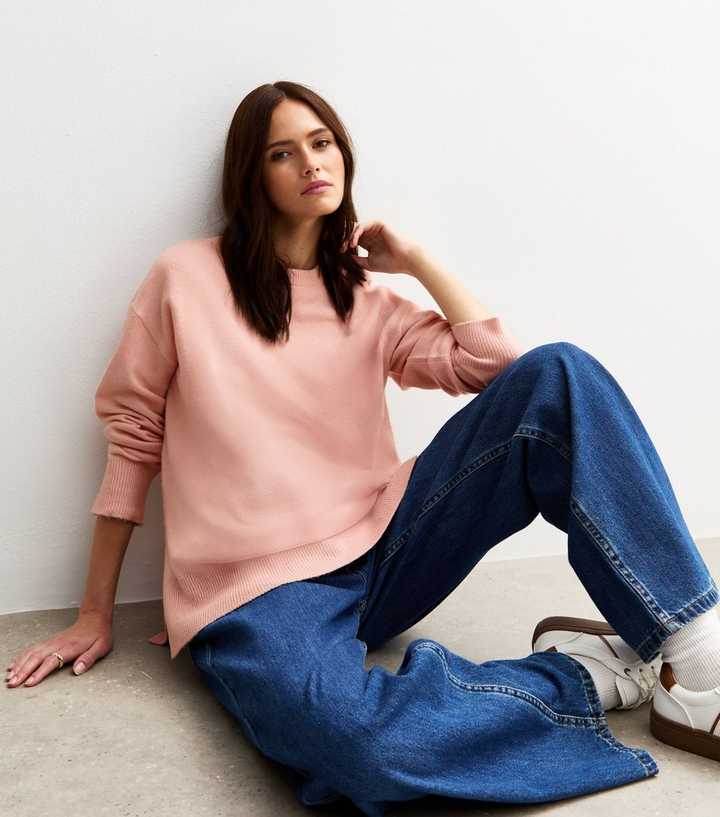 Light Pink Knitted Side Split Jumper