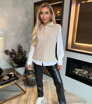 AX Paris Cream Quarter Zip Knitted Vest | New Look