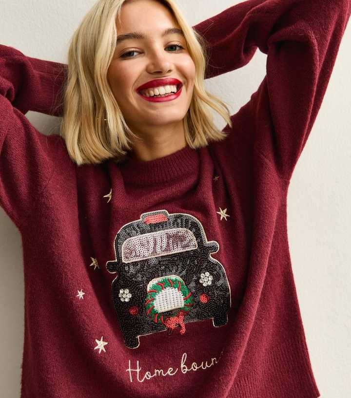 Dark Red Home Bound Taxi Christmas Jumper