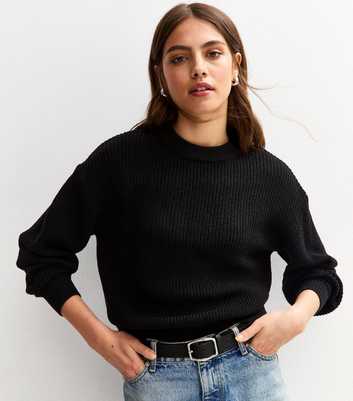 Black Ribbed Crew Neck Knit Jumper