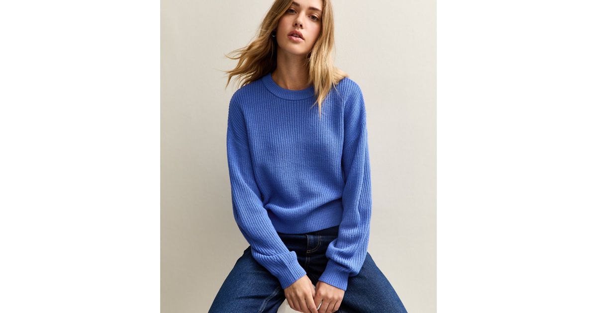 Bright Blue Ribbed Crew Neck Knit Jumper | New Look