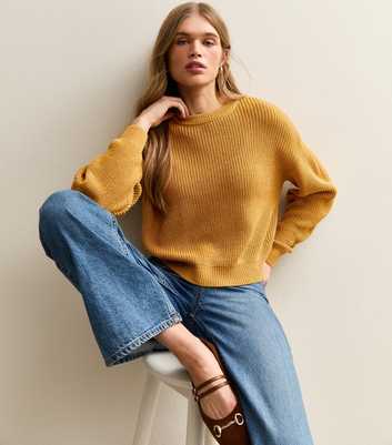 Dark Yellow Ribbed Crew Neck Knit Jumper