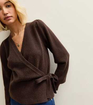 Dark Brown Puff Sleeve Wrap Jumper