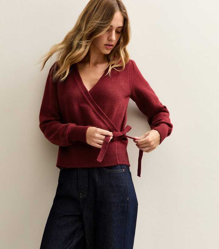 Red Puff Sleeve Wrap Jumper