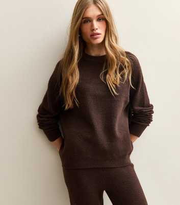 Dark Brown Crew Neck Midweight Knit Jumper