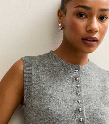 Petite Grey Button Up Knit Waistcoat