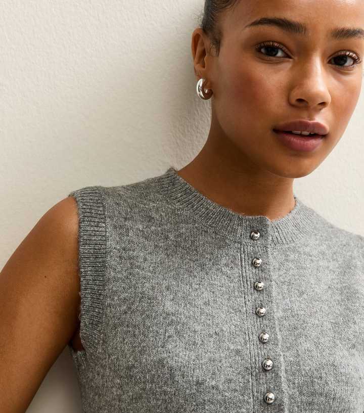 Petite Grey Button Up Knit Waistcoat