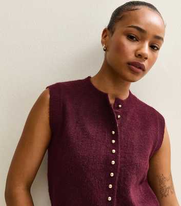 Petite Burgundy Button Up Knit Waistcoat