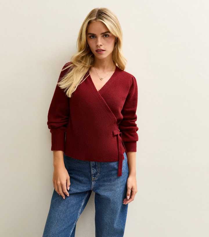 Petite Red Long Sleeve Wrap Jumper