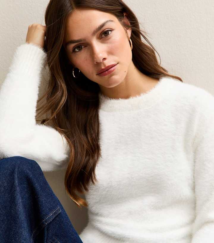 Petite Off White Fluffy Short Jumper