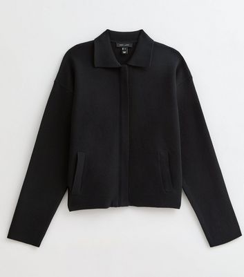 Black Compact Knit Zip Through Cardigan | New Look