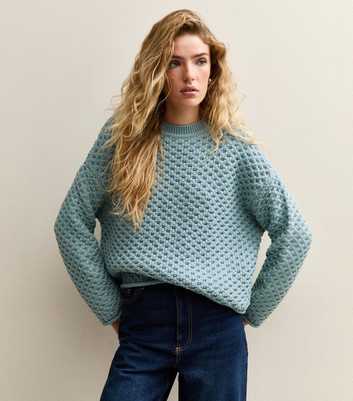 Blue Moss Stitch Crew Neck Jumper