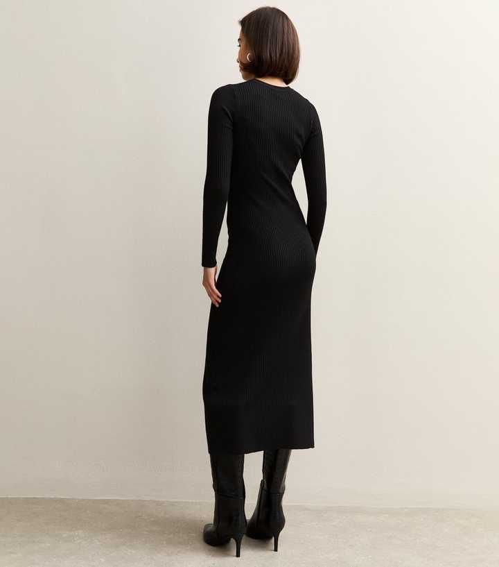 newlook knitted dress New Look roll neck midi knitted dress in dark brown