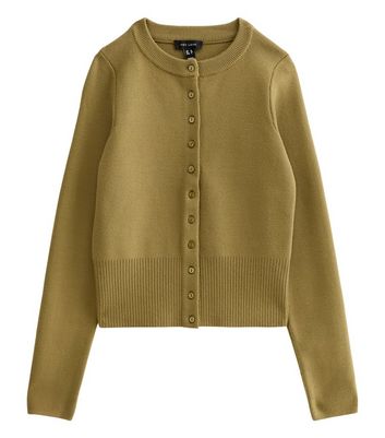 Light Khaki Compact Knit Crew Neck Cardigan | New Look