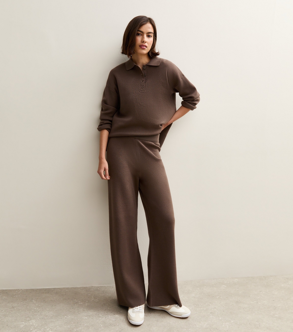 Women's Brown Wide Leg Compact Knit Trousers New Look