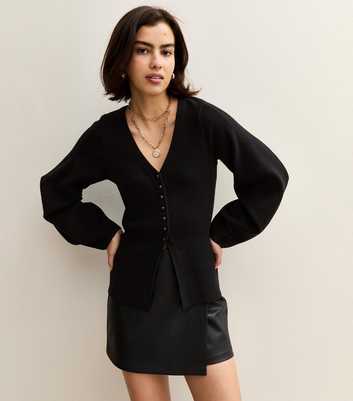 Black Compact Knit V Neck Cardigan