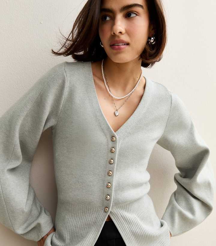 Grey Compact Knit V Neck Cardigan