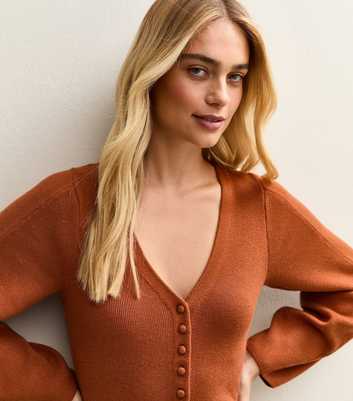 Tan Compact Knit V-Neck Cardigan