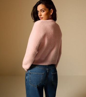 Pink Fluffy Texture Crew Neck Cardigan New Look