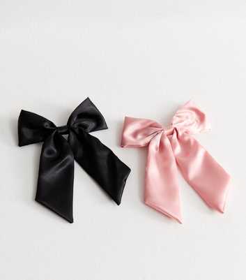 Pack of 2 Pink and Black Satin Bow Hair Clips