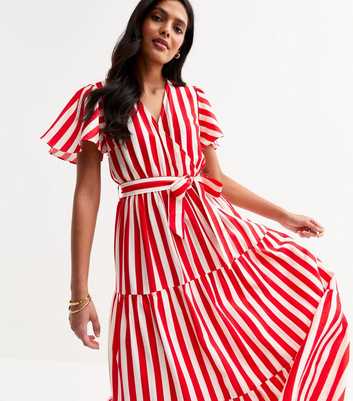 Gini London Red Striped Belted Midi Dress