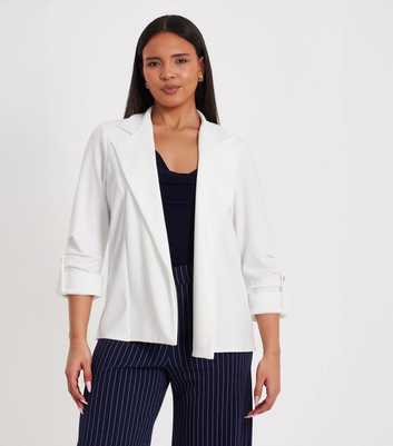 QUIZ Cream Scuba Crepe Cropped Sleeve Blazer