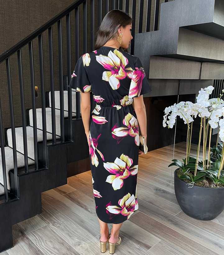 knee length dresses for ladies Printed Faux Wrap Midi Dress